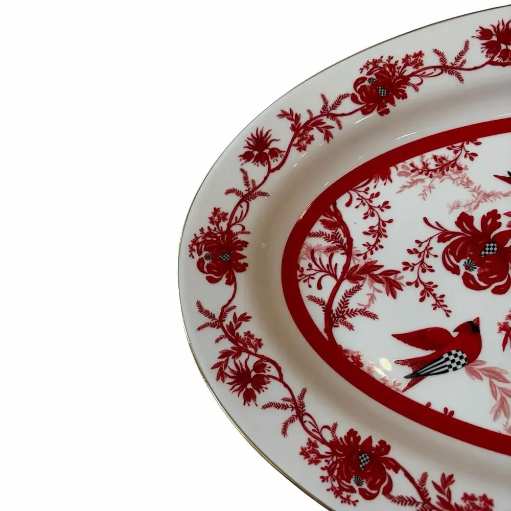 NEW Mackenzie Childs Cardinal Toile Oval Platter 13.5